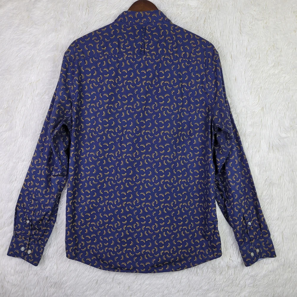 Banana Republic Mens L Luxe Poplin‎ Slim Fit Fruit Graphic Shirt Preppy Casual